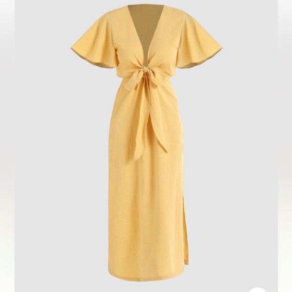 CIDER Dresses & Skirts - Yellow Bow Cut-Out Midi Dress